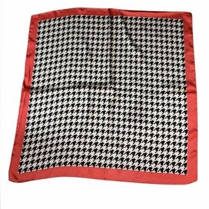 Vintage silk Houndstooth Scarf with Red Border
